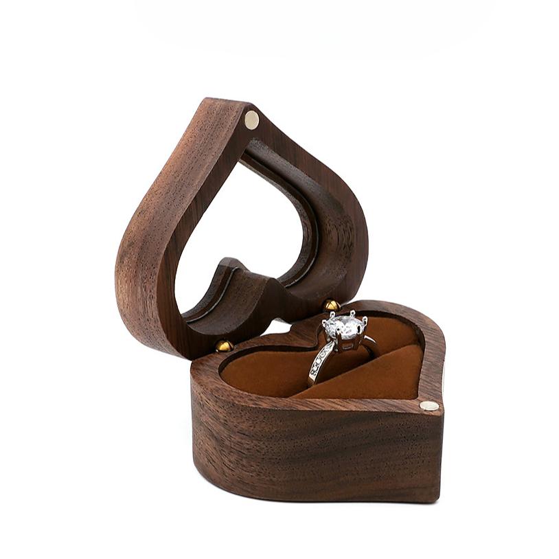 1PC Heart Shape Walnut Wooden Box Jewelry Box Display Box Engagement Wedding Couples Ring Storage Holder Gifts Case