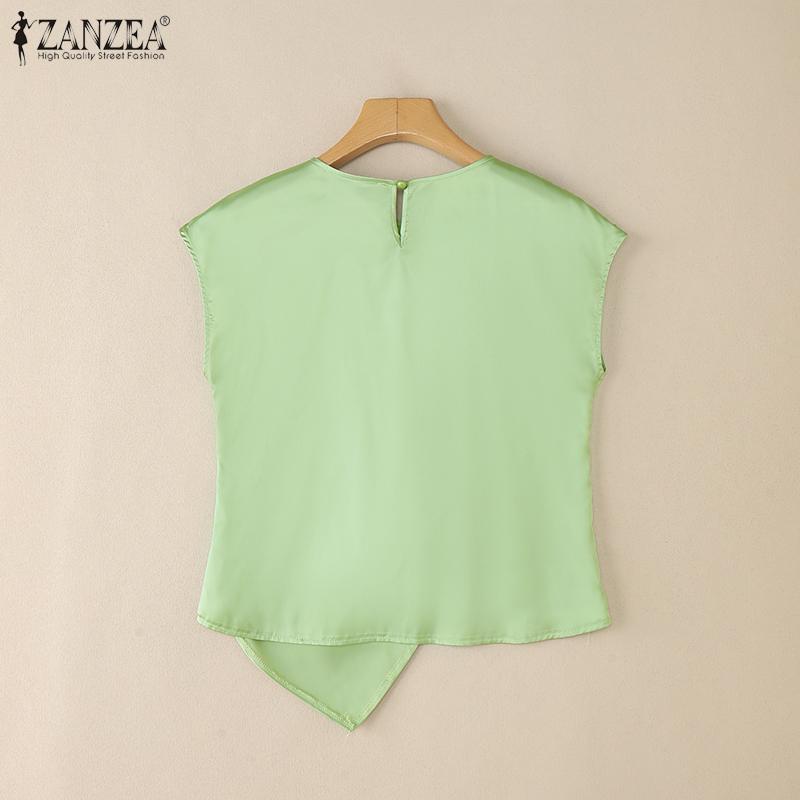 ZANZEA Women Casual Round Neck Summer Irregular Hem Short Sleeve Blouse