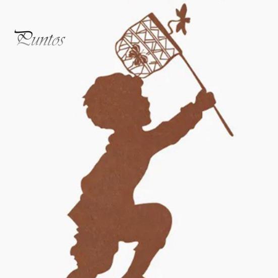 Metall Gartenskulptur 1 Paar Silhouette Kunstmodell Kleiner Junge Mädchen Form Charakter Statue Ornament Dekor Pfähle Rasen Hof Dekoration Lebendiger Akzent