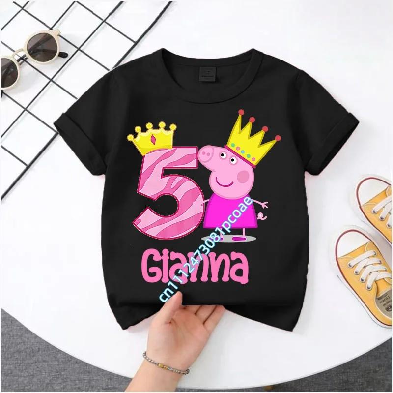 Peppa Pig 1-8 years old children' Polyester short-sleeved boys' sports shirt, girls' casual top with digital print, summer T-shirt