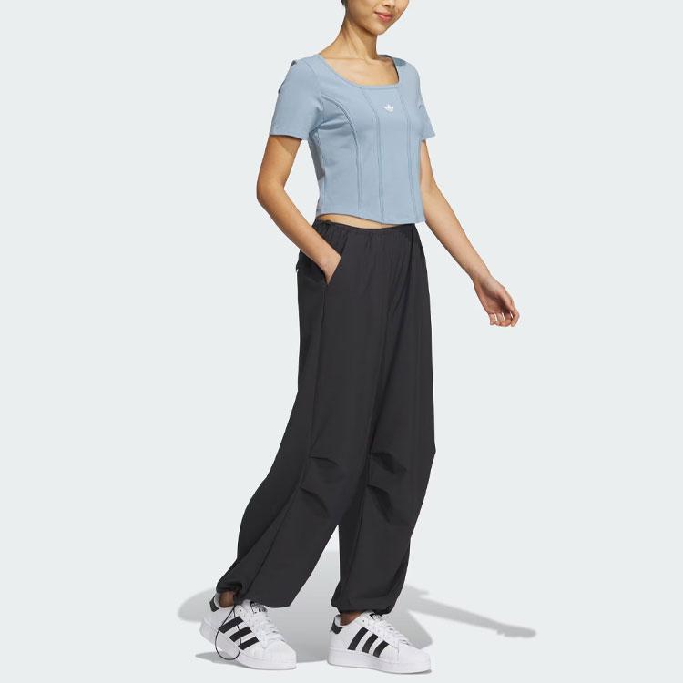 Adidas Originals Trefoil Corset Tee Sporty Crop Top Short Sleeve Women Tops Texture-Blue IX1909