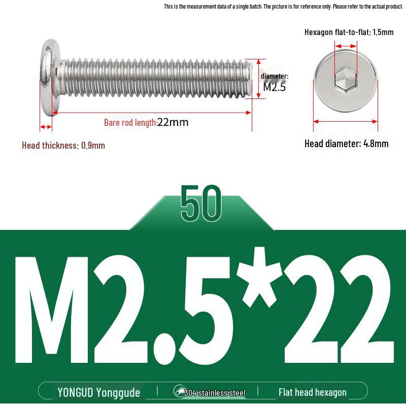 304 Stainless Steel Ultra-Thin Flat Head Hex Socket Bolt, M2-M12