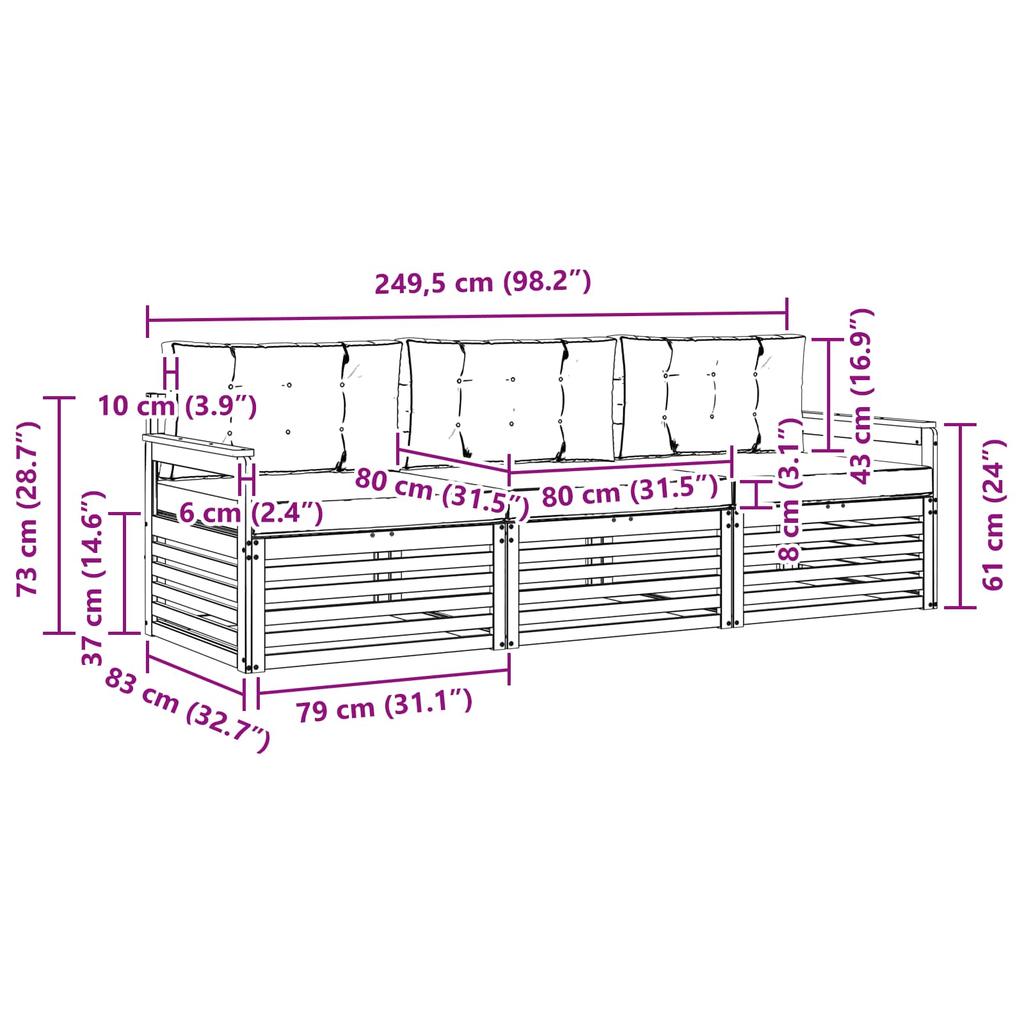 Outdoor Sofa Set with Cushions 3 Pcs Natural and Anthracite