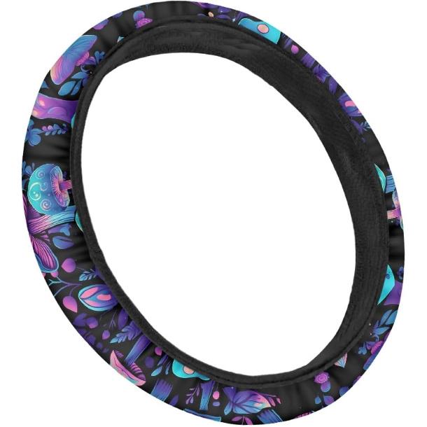 

UNICEU Stretch-on Steering Wheel Cover, American Flag Print, Neoprene Car Steering Wheel Cover, July 4th Independence Day Auto Accessories Steering Trippy Art Mushroom