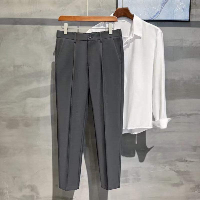 Men's Slim Summer Nine-Point Suit Trousers - Lightweight and Trendy