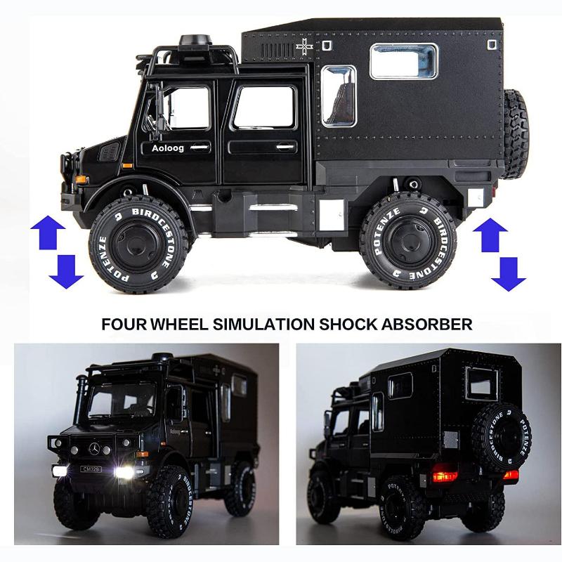 1:Model auta Benz Unimog v měřítku 28, Autíčko s tlakovým odléváním, Otevřené dveře, Světlo a zvuk, Chlapci Hračky Děti Dospělí Dárky