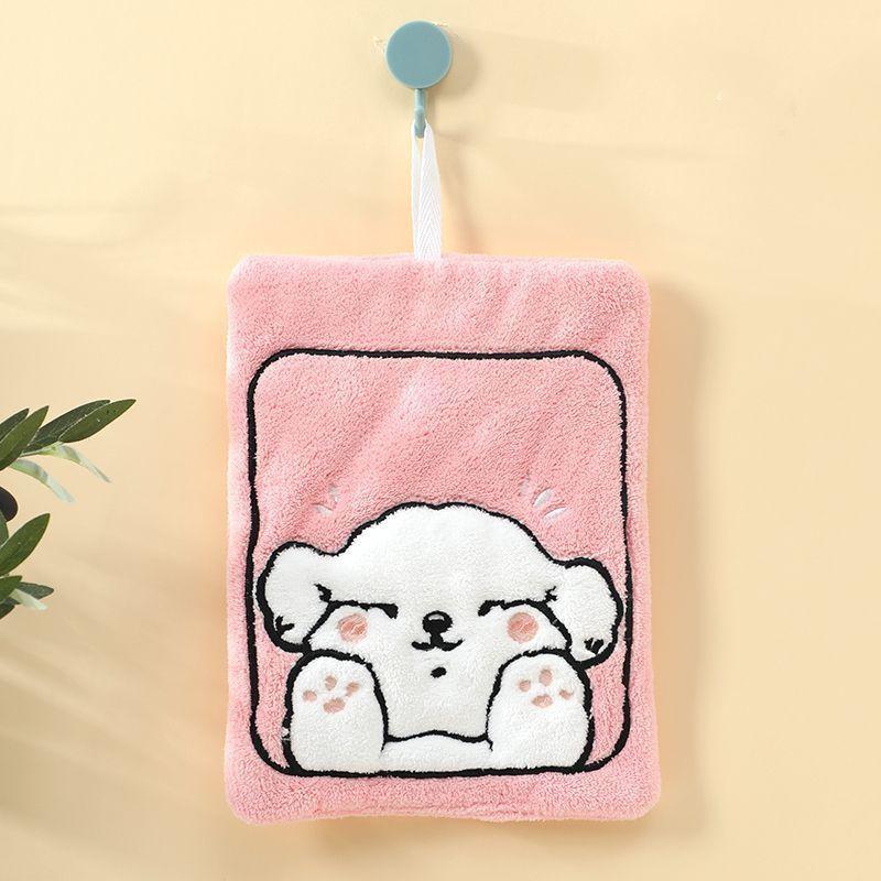1Pcs Cartoon Kitchen Hanging Hand Towel Cute Little Dog Cloth Absorbent Quick Drying Thick Coral Fleece Soft Cute Towel