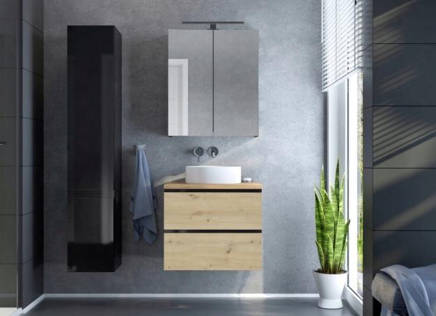 Zestaw Szafka Łazienkowa Wisząca Pod Umywalkę Z Czarnym Blatem 60x50x46cm Modus