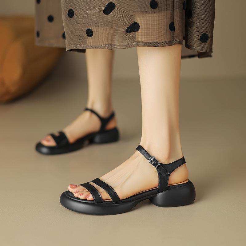 

Sandals women s platform one-word buckle shoes open-toe with skirt comfortable outer sandals 35 чёрный