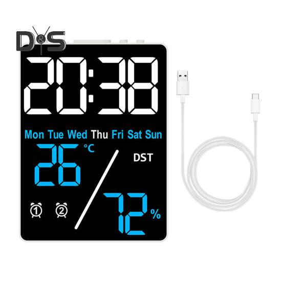 Multifunctional Large Screen Digital Alarm Clock Brightness Adjustment Humidity Temperature Display Desktop Clock