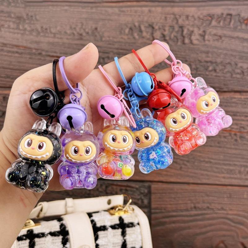 Cartoon Labubu Treibsand Schlüsselanhänger Anhänger Für Frauen Mädchen Niedliche Puppe Schlüsselring Exquisite Rucksack Dekoration Zubehör Geschenke