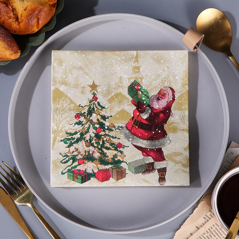 In Stock: New Style Christmas Printed Napkin Paper for Western Restaurants and Bakeries