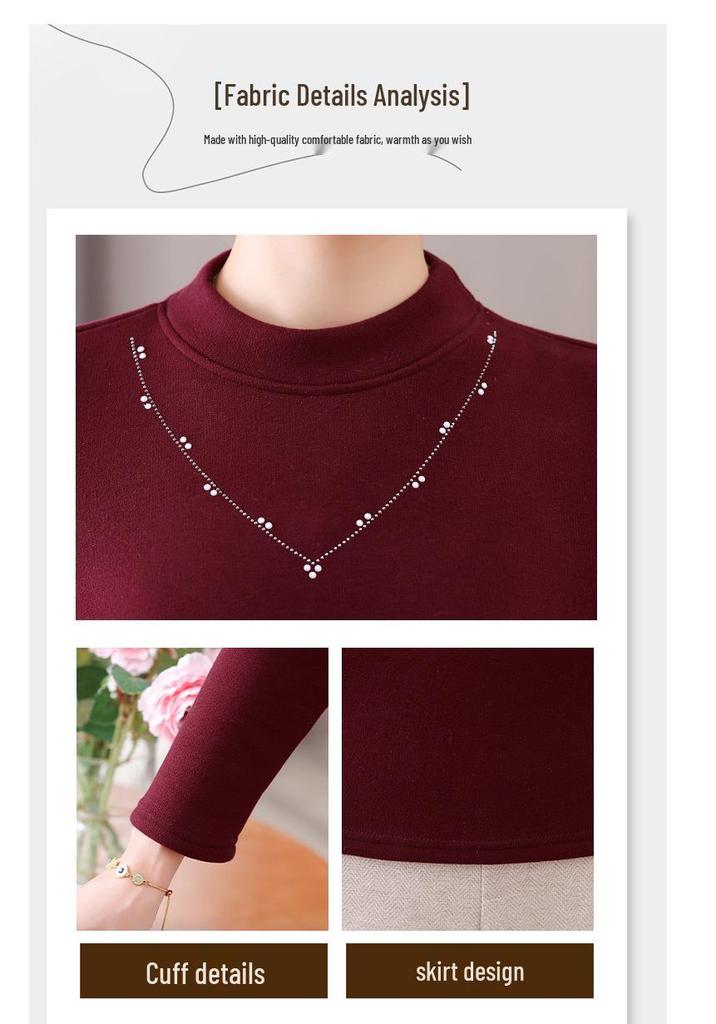 Women's Winter Velvet Base Layer Top, Half-High Collar Sweater for Middle-Aged and Elderly