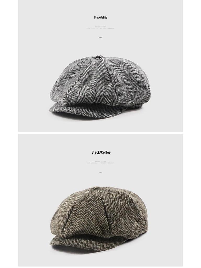 Yangguan/ZLEEVO Unisex Autumn/Winter Newsboy Cap - British Retro Style, Octagonal Design, Painter's Large Head Fit.