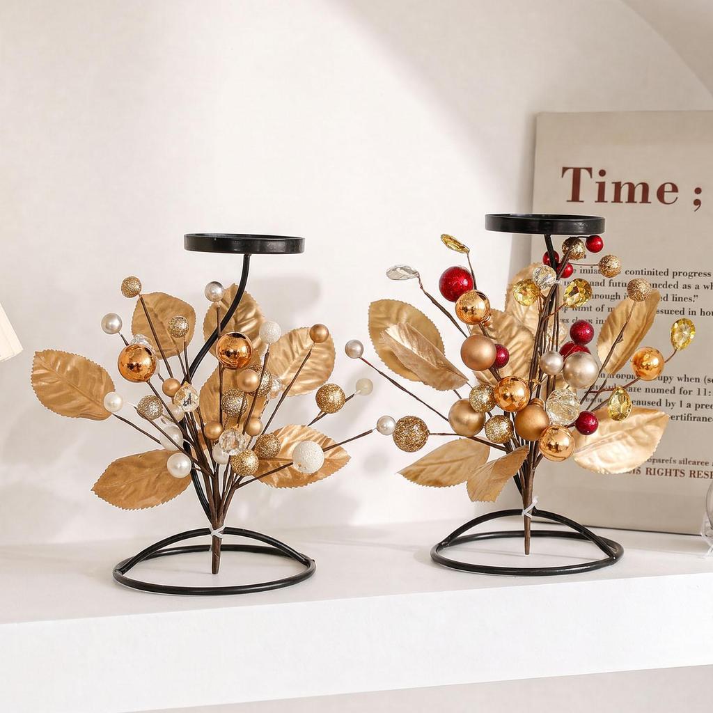 Luxury Wrought Iron Christmas Candle Holder Wreath for Dining Table Decor