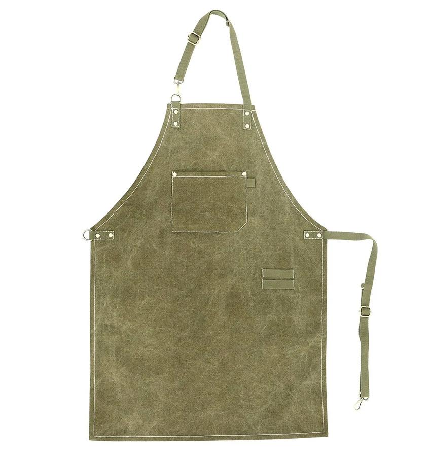 Kitchen Apron Heavy Duty Canvas Barber Work Aprons Unisex Cross Straps Adjustable Salon Hairdresser Bib PU Leather Apron for Men