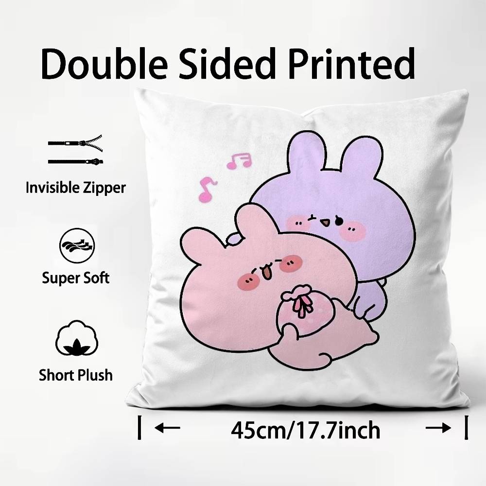 A-Asamimichan Cute Bunny Pillow Case Comfort Sofa Bed Silky Elegant Invisible Zipper Custom Decorative Cushion Cover