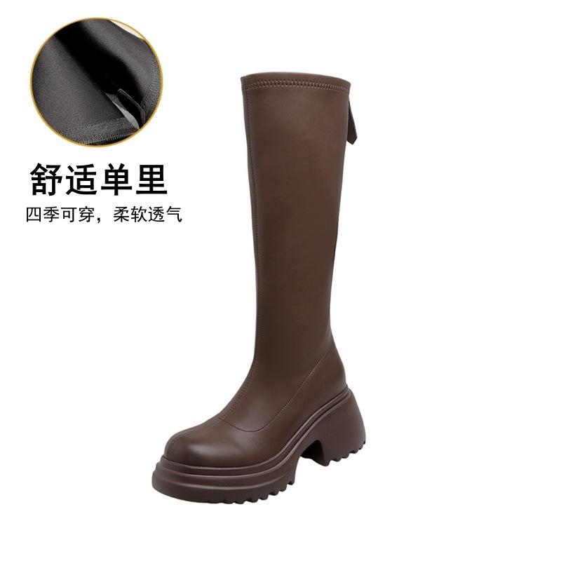 Neue Spot Stiefel 2025 Stiefel Vielseitige Plateauabsätze Braun Hohe Stiefel Vielseitige Stiefel Weiblicher Ritter