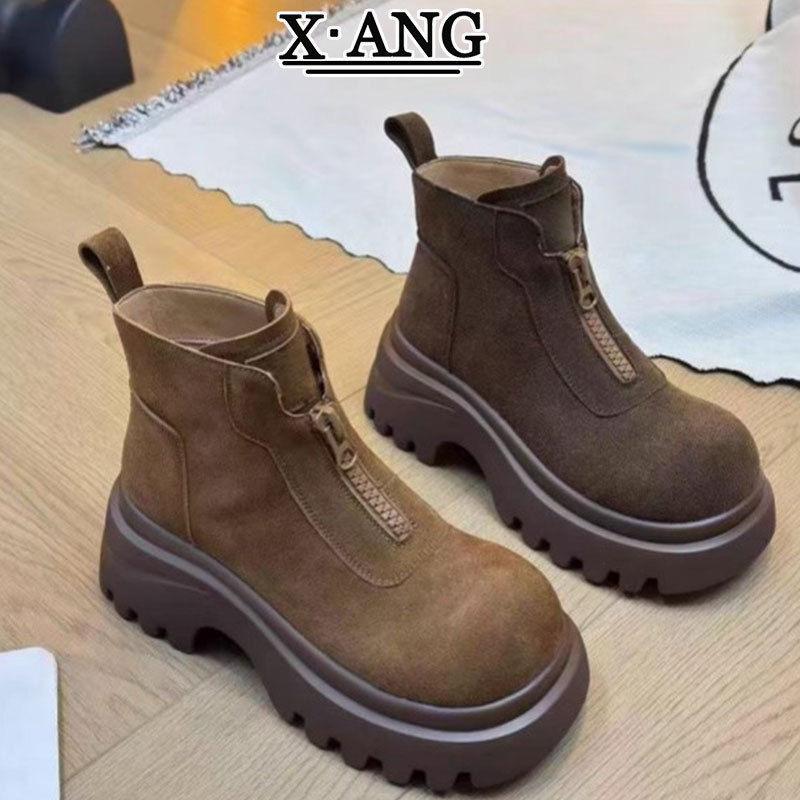 Thick-soled heightening Martin boots women's autumn and winter new British style explosive short boots frosted leather single boots