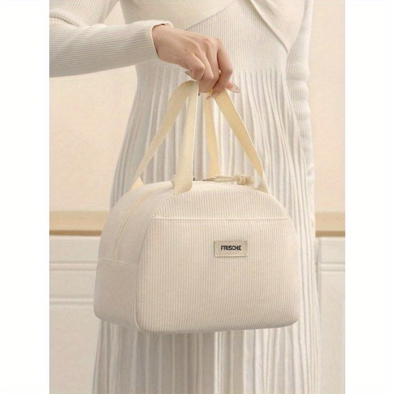 1PC Corduroy Lunch Bag Large Capacity Insulated Soft Reusable Portable with Handle Zipper Insulated Lunch Box Bag for School Picnic Bento Box