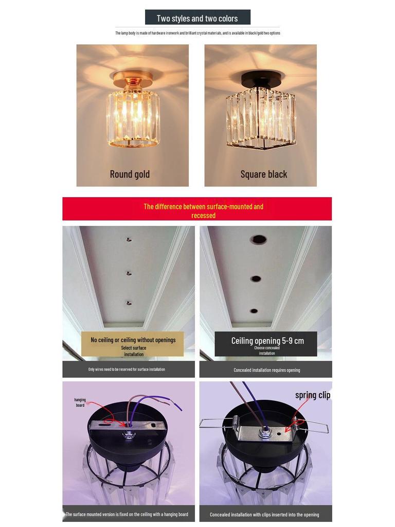 Crystal Ceiling Light for Modern Spaces - Elegant, Simple, Nordic Design for Corridors, Balconies, Entrances, and Bedrooms