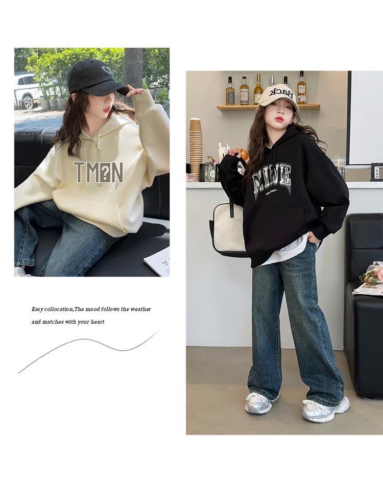 Dívčí jarní/podzimní mikina s kapucí - 2025 Korejský styl fleece pro dívky