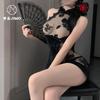 Sex underwear retro lace embroidery perspective velvet hip-wrapped cheongsam skirt pure temptation