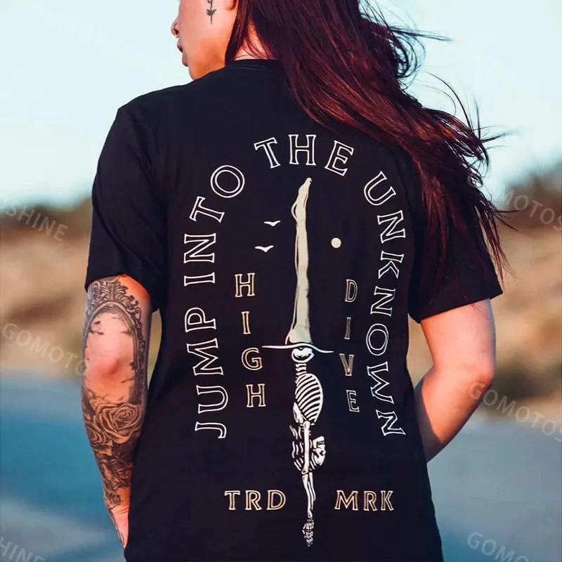 JUMP INTO THE UNKNOWN Bone Sword Print Women s T-shirt S