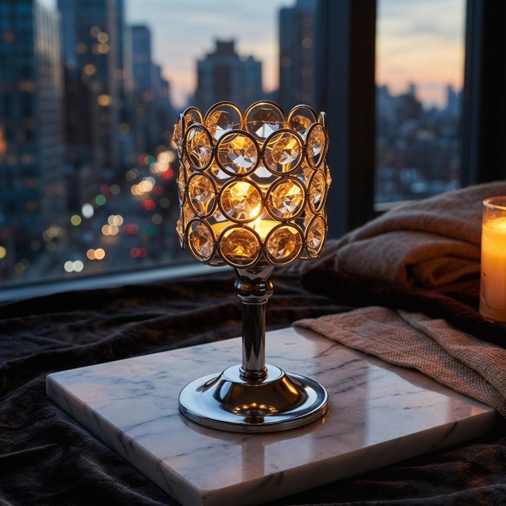 8.27x3.15in Crystal Metal Candle Holder Fireplace Home Candle Stand Household Desktop Setup