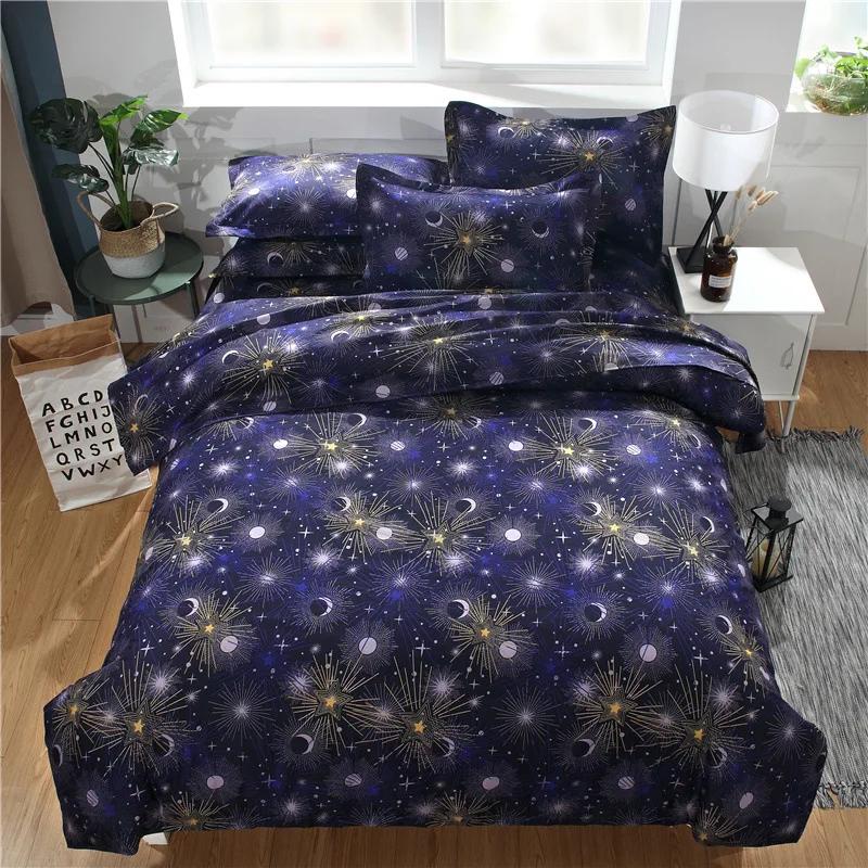 Starry Sky Night Duvet Cover Set Full Queen SizeCute Star Bedding Sets Black Galaxy Comforter Cover Set With Pillowcases 2/3Pcs