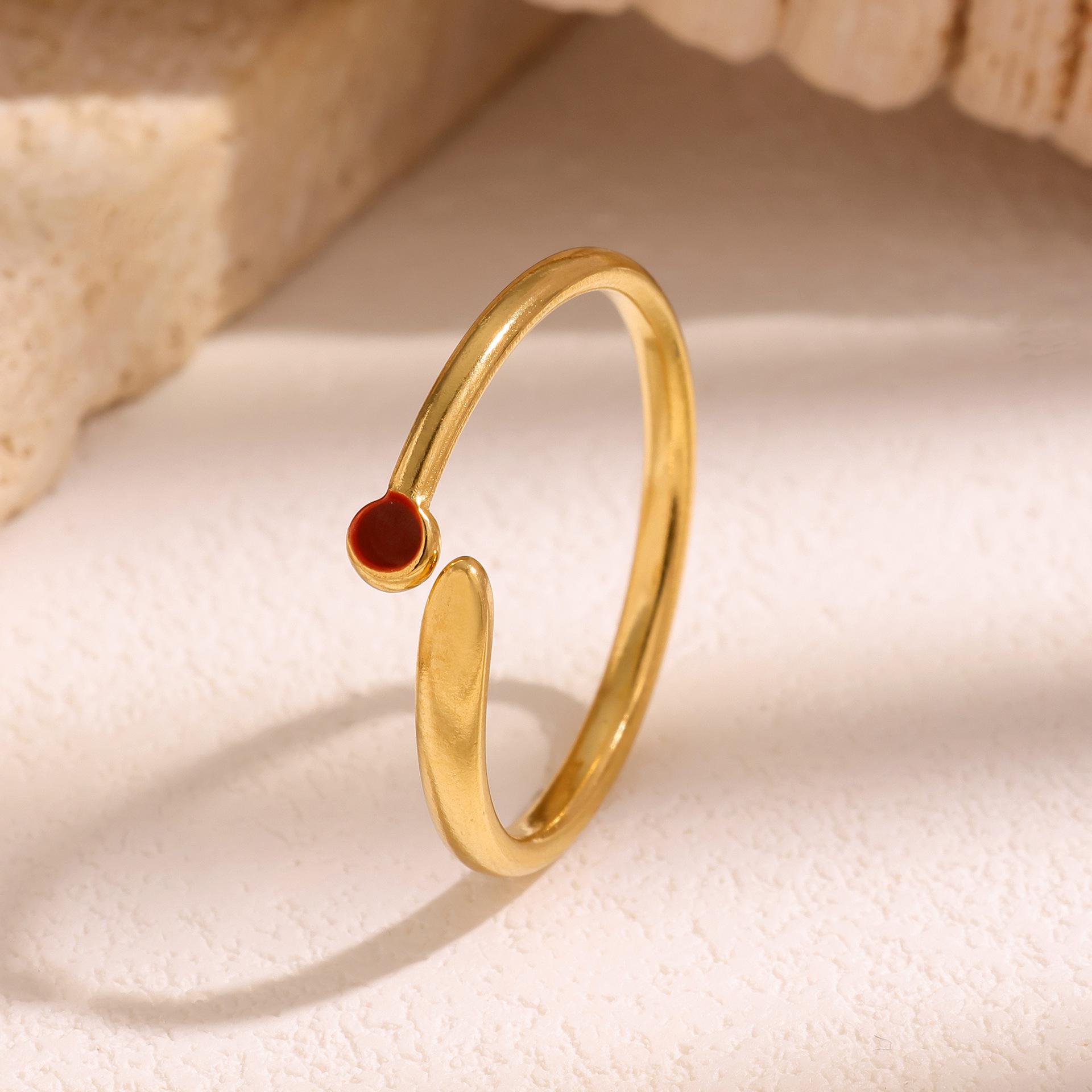 18K Gold Plated Stainless Steel Adjustable Open Ring with Water Drop Texture for Women Adjustable Open Ring