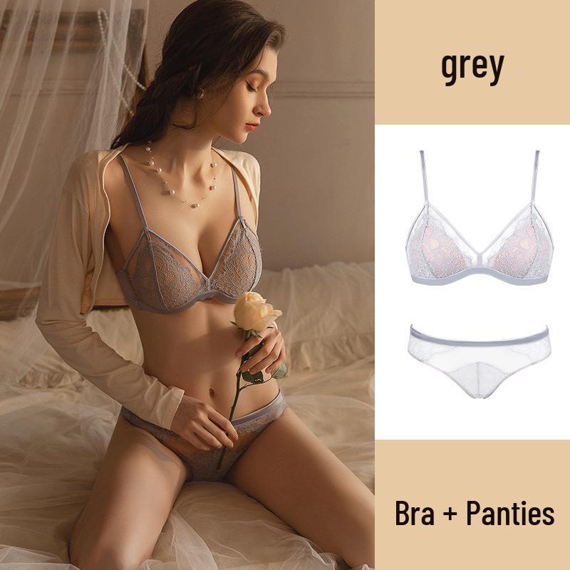 Ultradünnes Push-Up-BH-Set aus französischer Spitze: Kabellos, Mit festen Cups, Sexy Design für einen schlanken Look