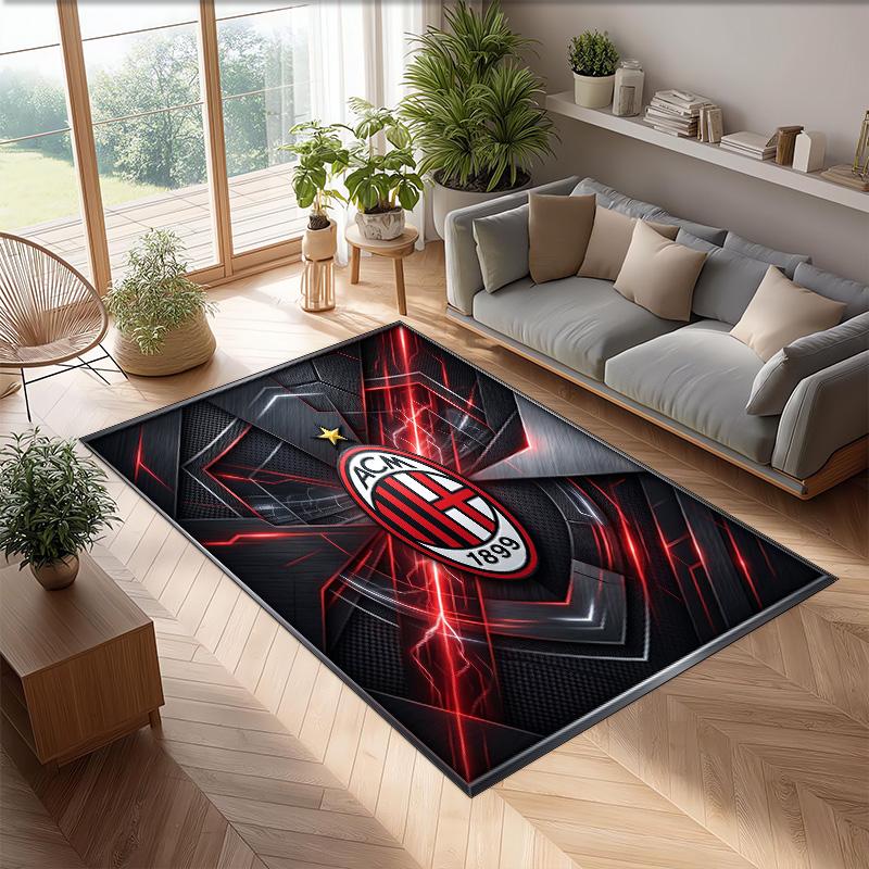 Tappeto in Flanella Stampato AC Milan Antiscivolo Morbido Poliestere Tappeto per Pavimento Tappetino Decorativo da Interno per Camera da Letto Soggiorno Divano Sala Giochi Decorazione Casa