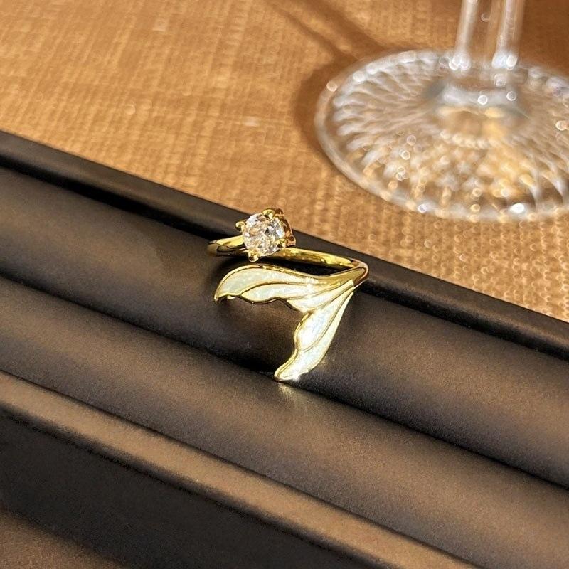 2026 Cute Cat Snail Retro Temperament Opal Open Ring Female Fishtail Ins Light Luxury Versatile Sweet Cool Ring Resizable