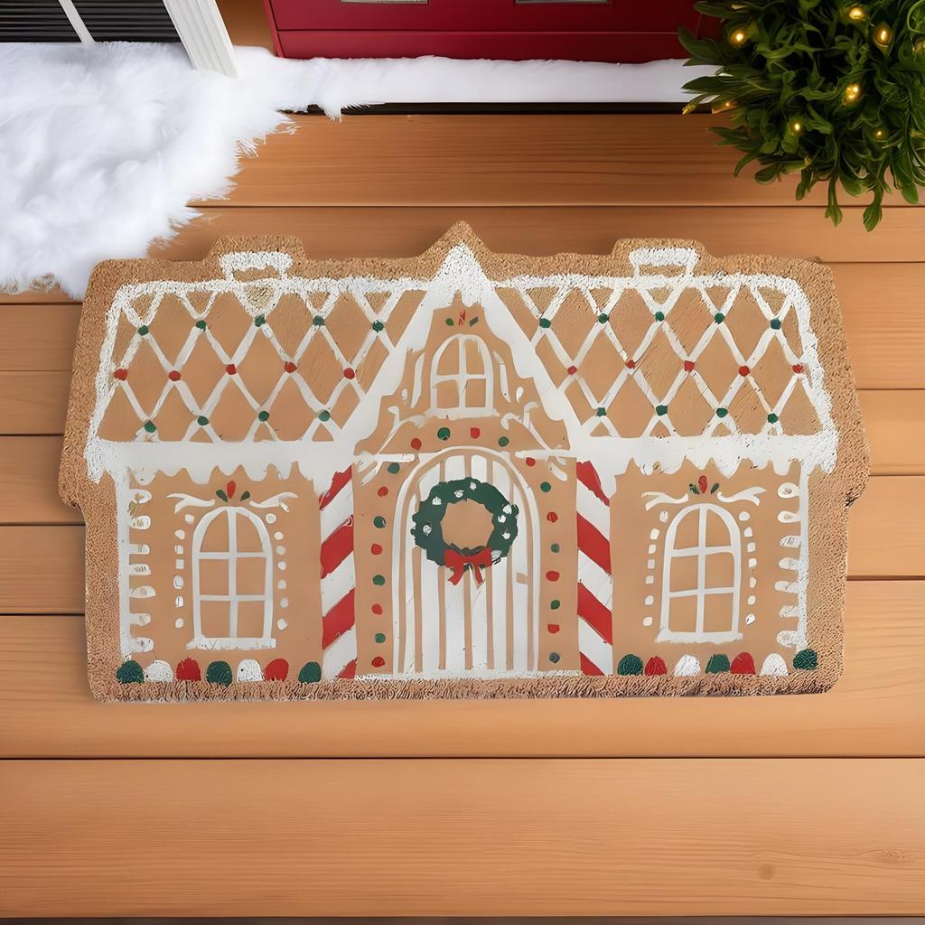 Christmas Mats For Front Door Gingerbread House Decorative Non-slip Door Mat 32x20 Inch Holiday Outdoor Rug For Holiday Outdoor