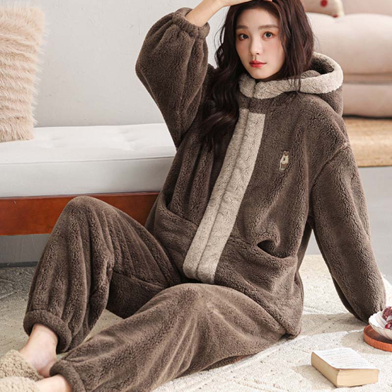 Women Suits Sets Large Size Hooded Pullover Pants Winter Thickened Sweater Top Longs Pants Two-piece Oversize 2PC Suit