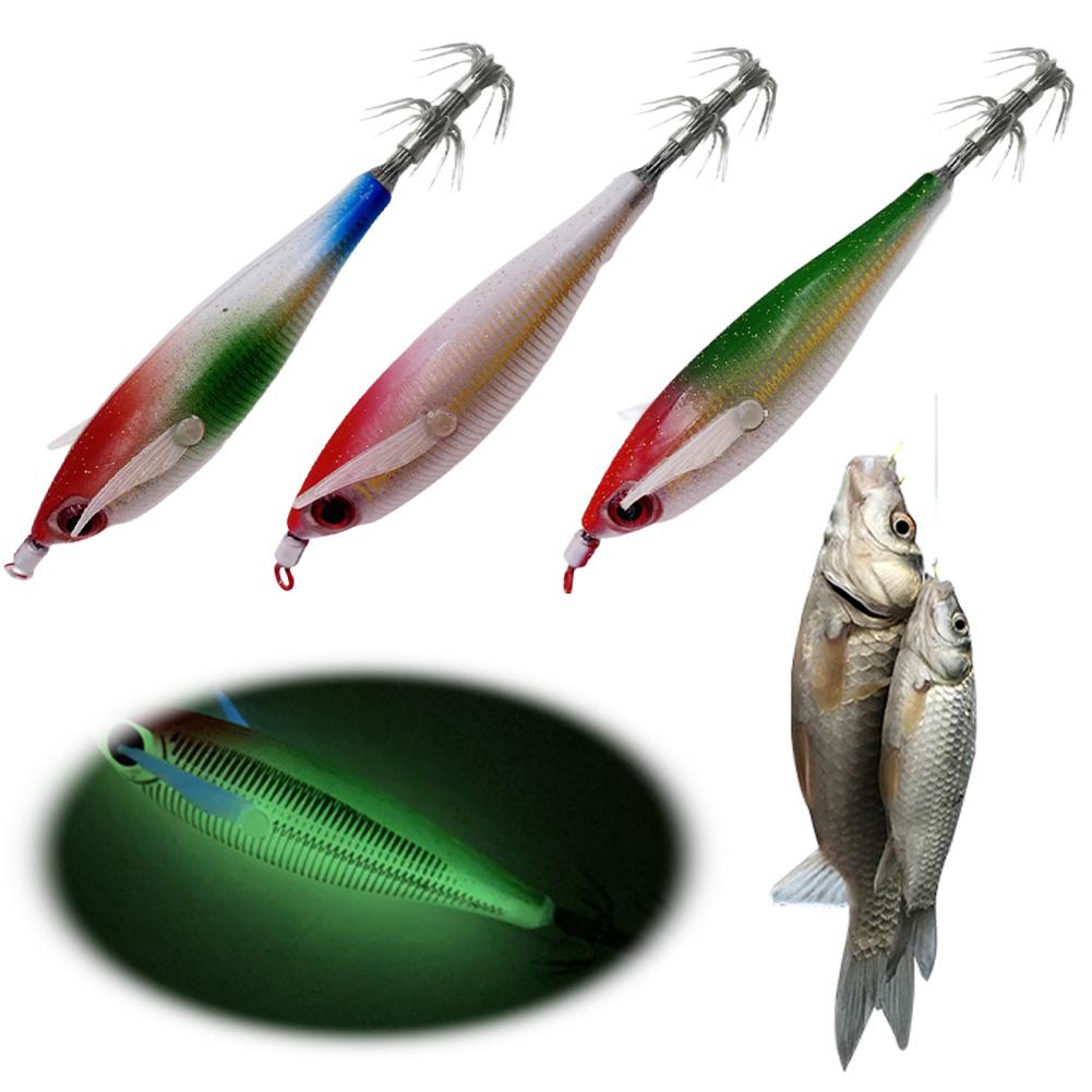 Luminous Artificial Squid Hook Bionic Shrimp Baits Wood Shrimp Cuttlefish Hard Bait for Cuttlefish Sea Fishing
