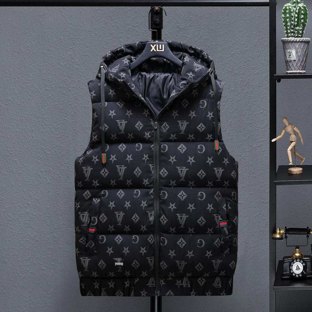 Korean Style Reflective Letter Cotton Vest: Warm, Hooded, Slim Fit Sleeveless Jacket for Men