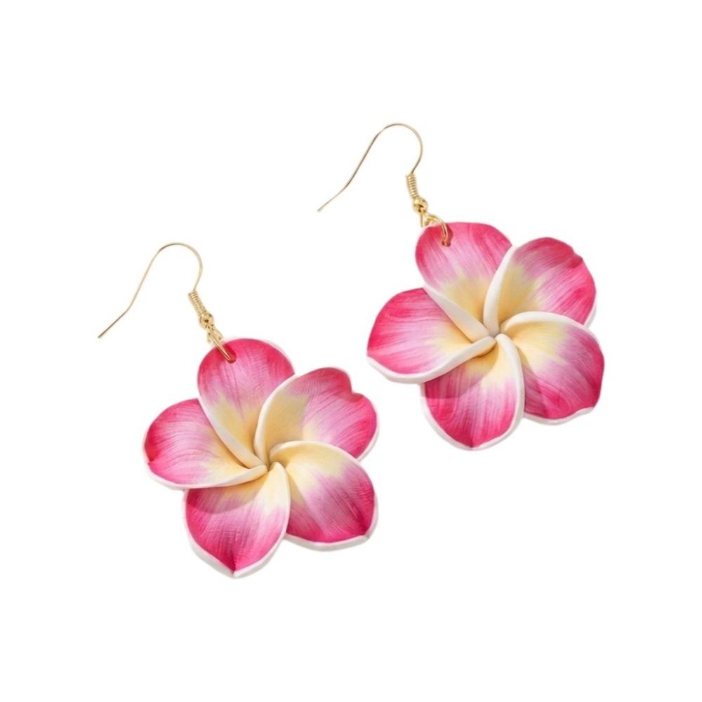 Big Flower Design Flower Drop Earrings Colorful Resin White Green Pink Resin Flowers Earrings Handmade Craft Soft Clay