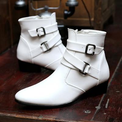 Wiosna Prosty Styl Męskie Białe Eleganckie Buty Duży Rozmiar 47 Wysokie Buty Wizytowe Męskie Szpiczasty Nosek Skórzane Buty na Wysokim Obcasie dla Mężczyzn Buty