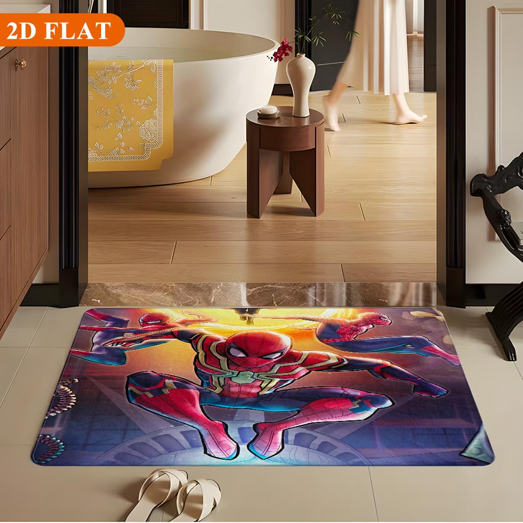 Bath Mat 1pc, Spider for Man Multiverse, MARVEL Flannel Rectangular Mat, Bathroom Non-slip Entrance Mat, Fun Door Decoration M