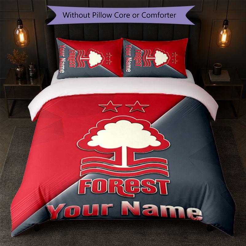 Nottingham Forest FC Benutzerdefinierter Name Text Bettwäsche-Set 1 Bettbezug+2 Kissenbezüge Fußball-Logo Personalisierte Geschenk für besonderen Anlass Schlafzimmer-Dekoration