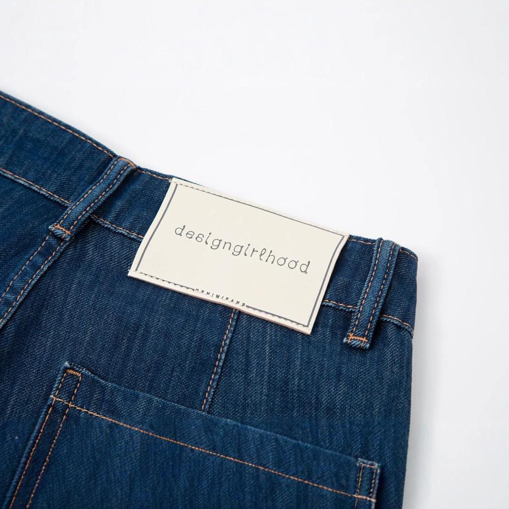 Petite Women's Blue Retro High-Waist Wide-Leg Cropped Jeans, Summer 2025 Four-Way Stretch