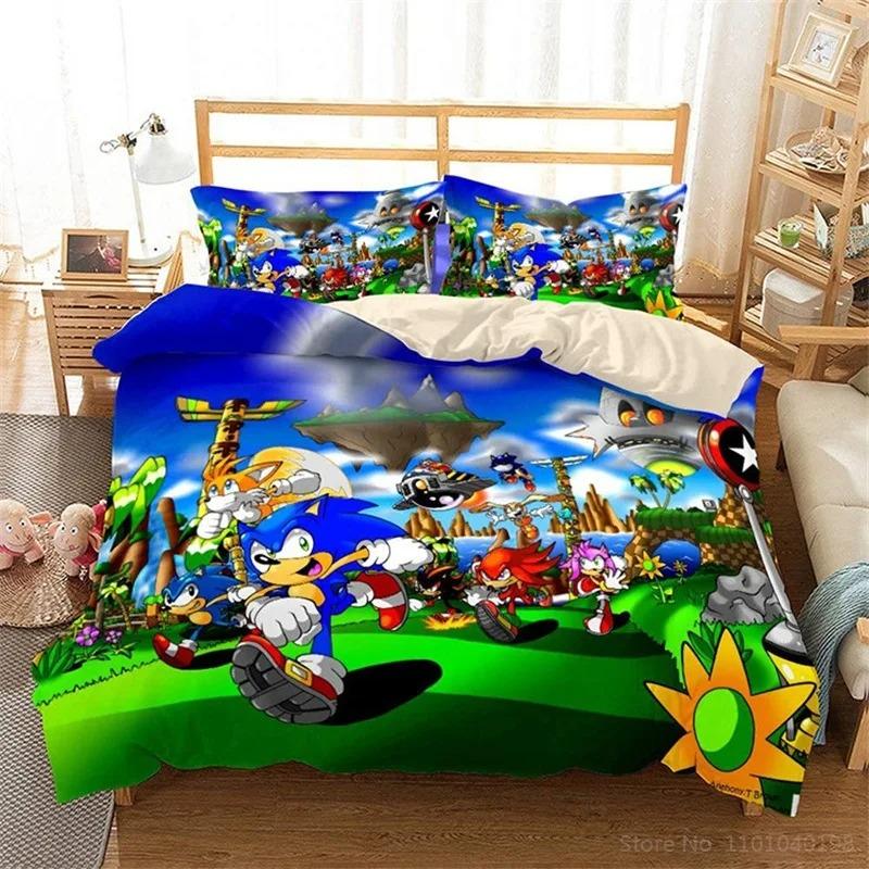 Duvet Cover Pillowcase Cartoon Movie H-Hedgehog S-SonicES 2/3 Piece Bedding Sets Twin Queen King Size Kids Adult 2/3piece Set