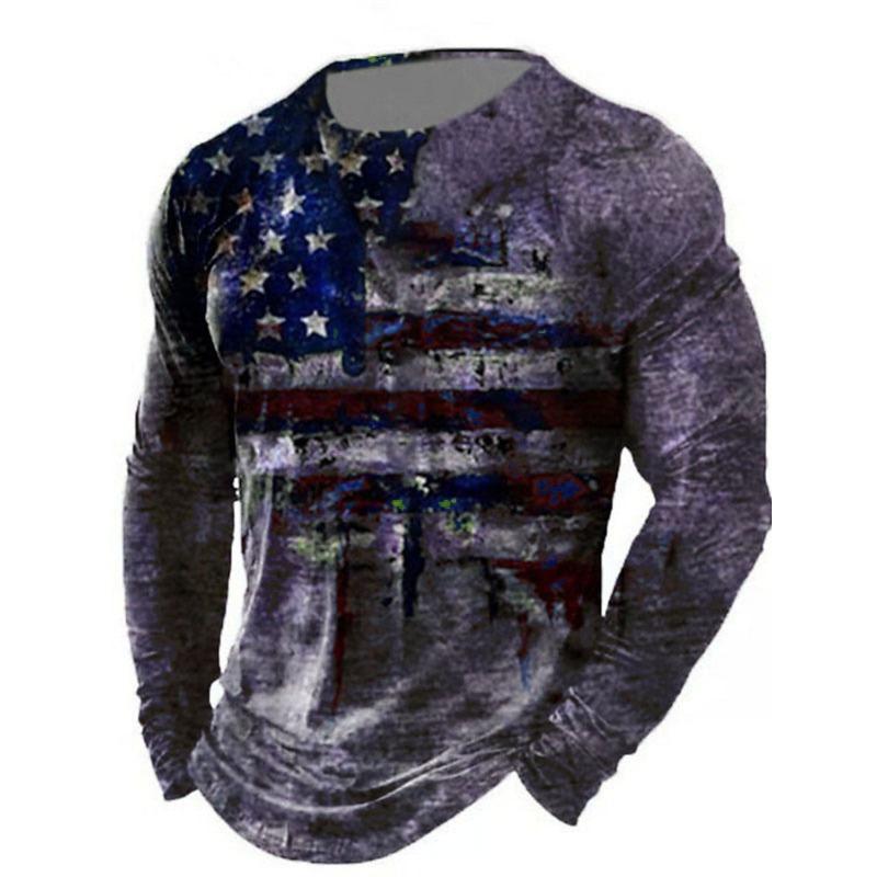 Men's T-shirt Retro American Street Style Long-Sleeved Shirt 3D Printed Sports T-shirt Round-neck Long-Sleeved Tee Harajuku Y2k