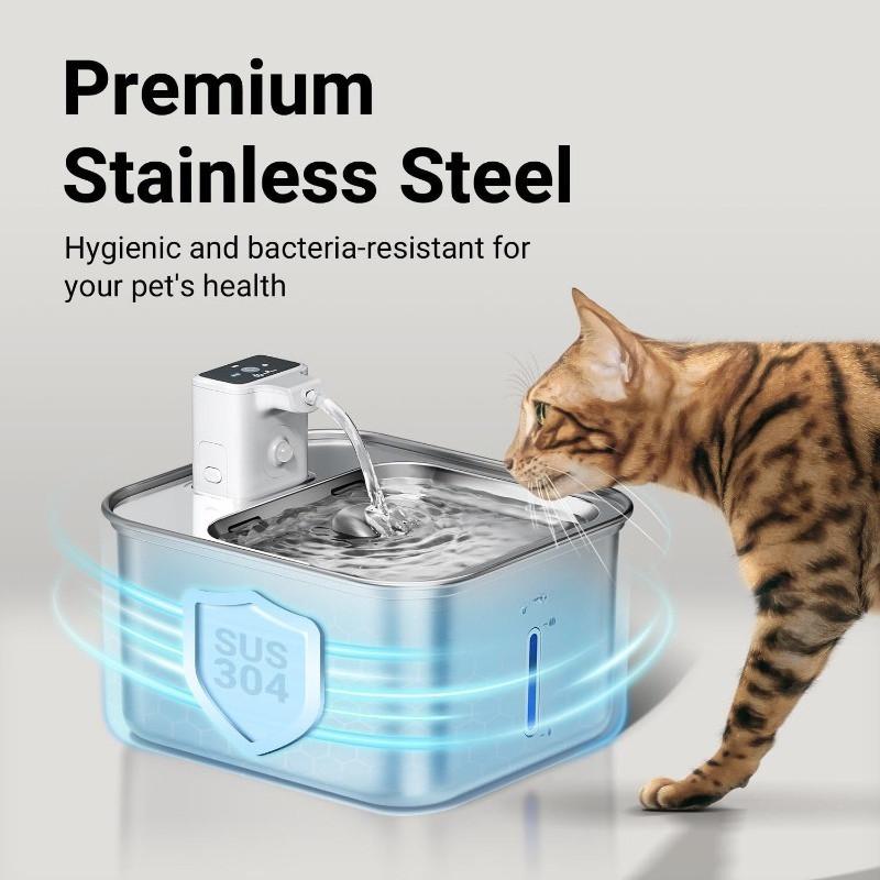 Wireless Stainless Steel Cat Water Fountain 3L Large Capacity Cat Water Dispenser Indoor Motion Sensor Dog Drinking Feeder