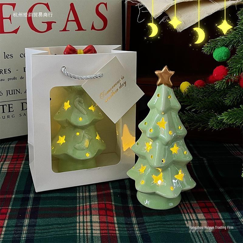 Ceramic Christmas Tree Night Light Ornament - Graduation, Birthday, Bestie Gift for Girls, Student Decor