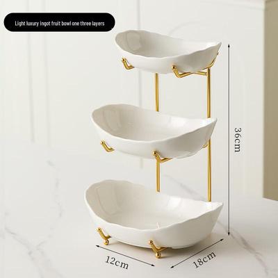 ZISIZ Light Luxury 3-Tier Ceramic Fruit Plate with Gold Stand