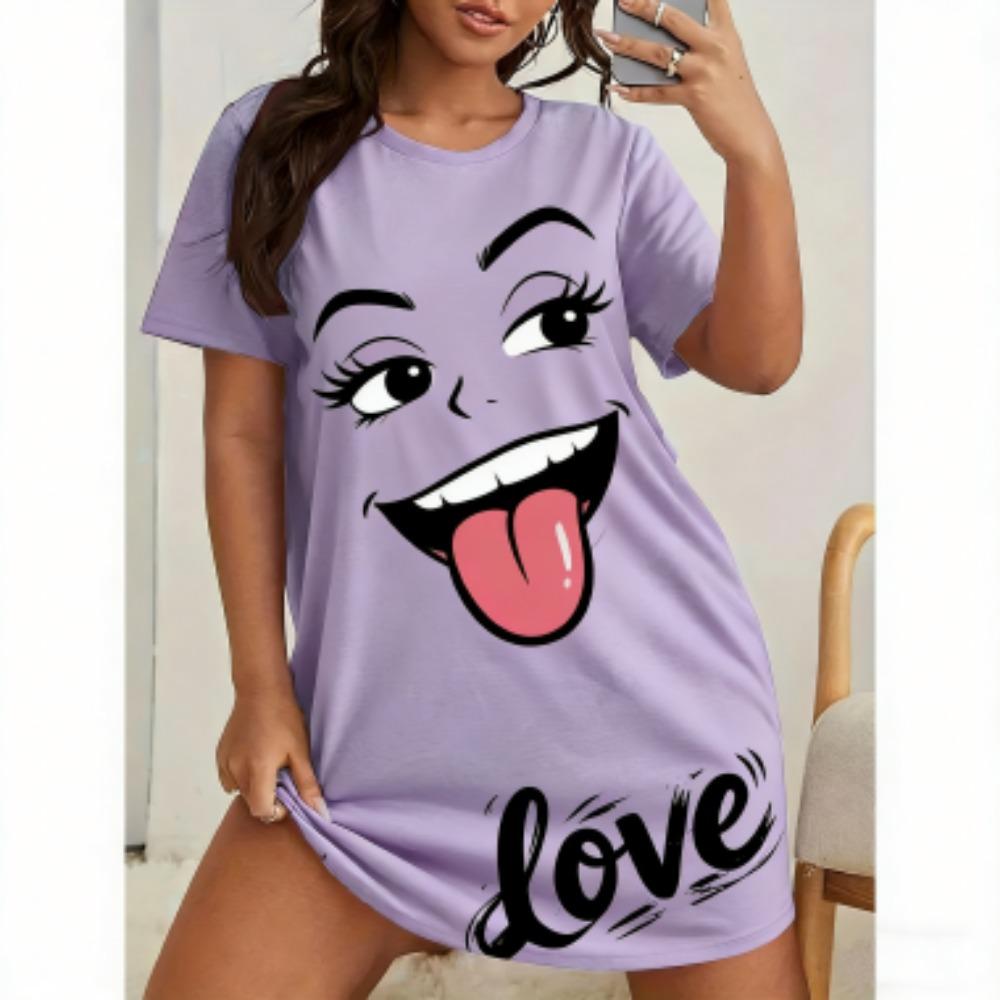 

Sexy Print For Women Short Sleeve Sleepwear Dresses Loose Casual Fit Tee Nightwear Home Clothes Nightie Loungewear Dresses S