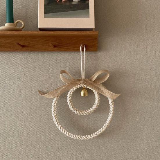 Nordic Wall Hanging Pendant with Bell Handmade Woven Rope Ornament Rustic Boho Wall Art for Living Room Bedroom Entryway Home Decor